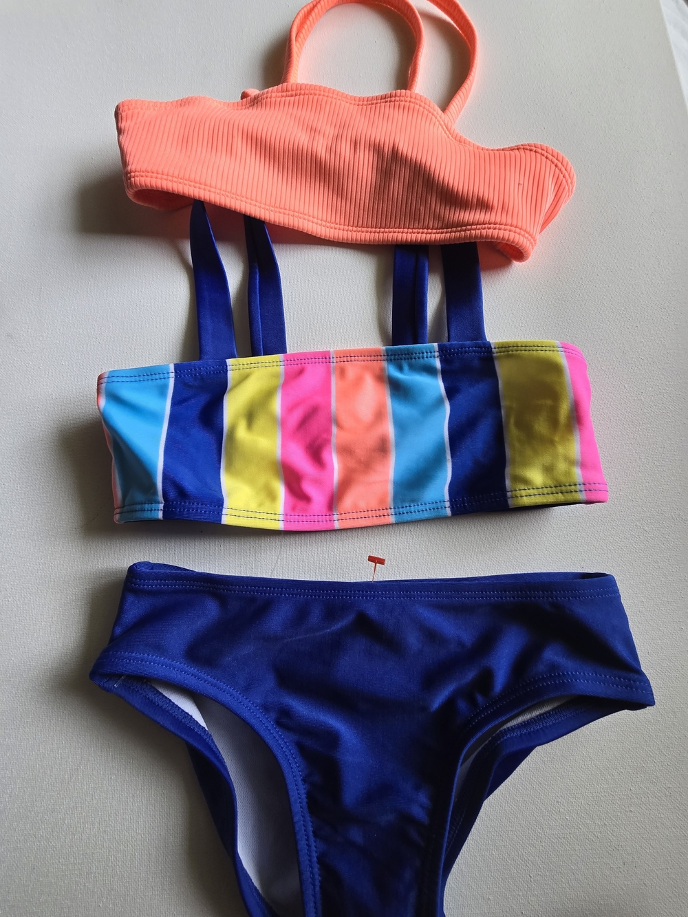Cat & Jack Girls' Colorblock Bikini Set - Coral, Turquoise & Royal Blue